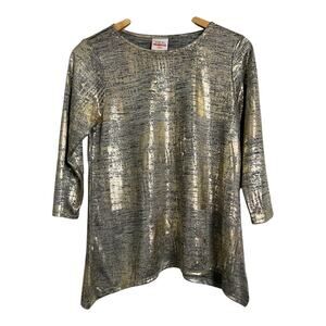 Ruby Rd. Gold Gray Womens Blouse Shirt Top PS Small Metallic